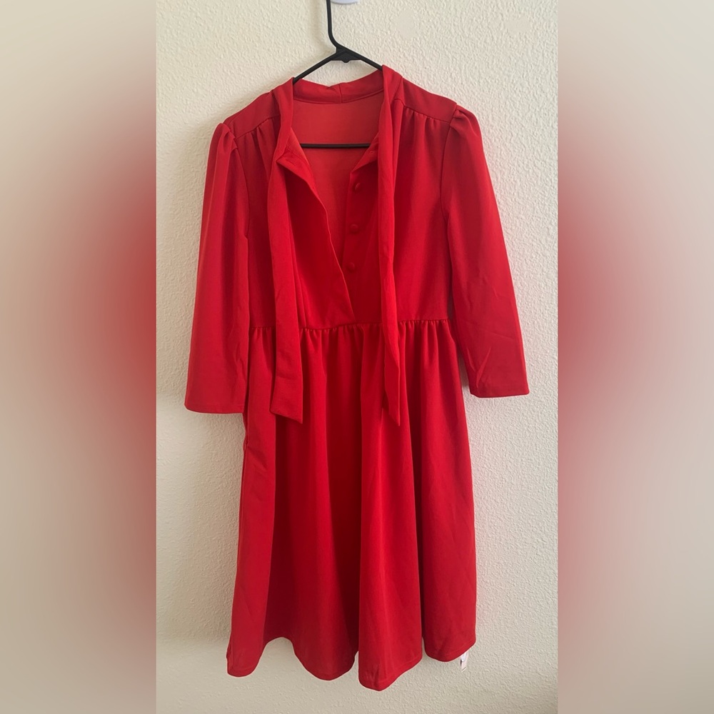 Elegant Vintage Long Sleeve Red Dress